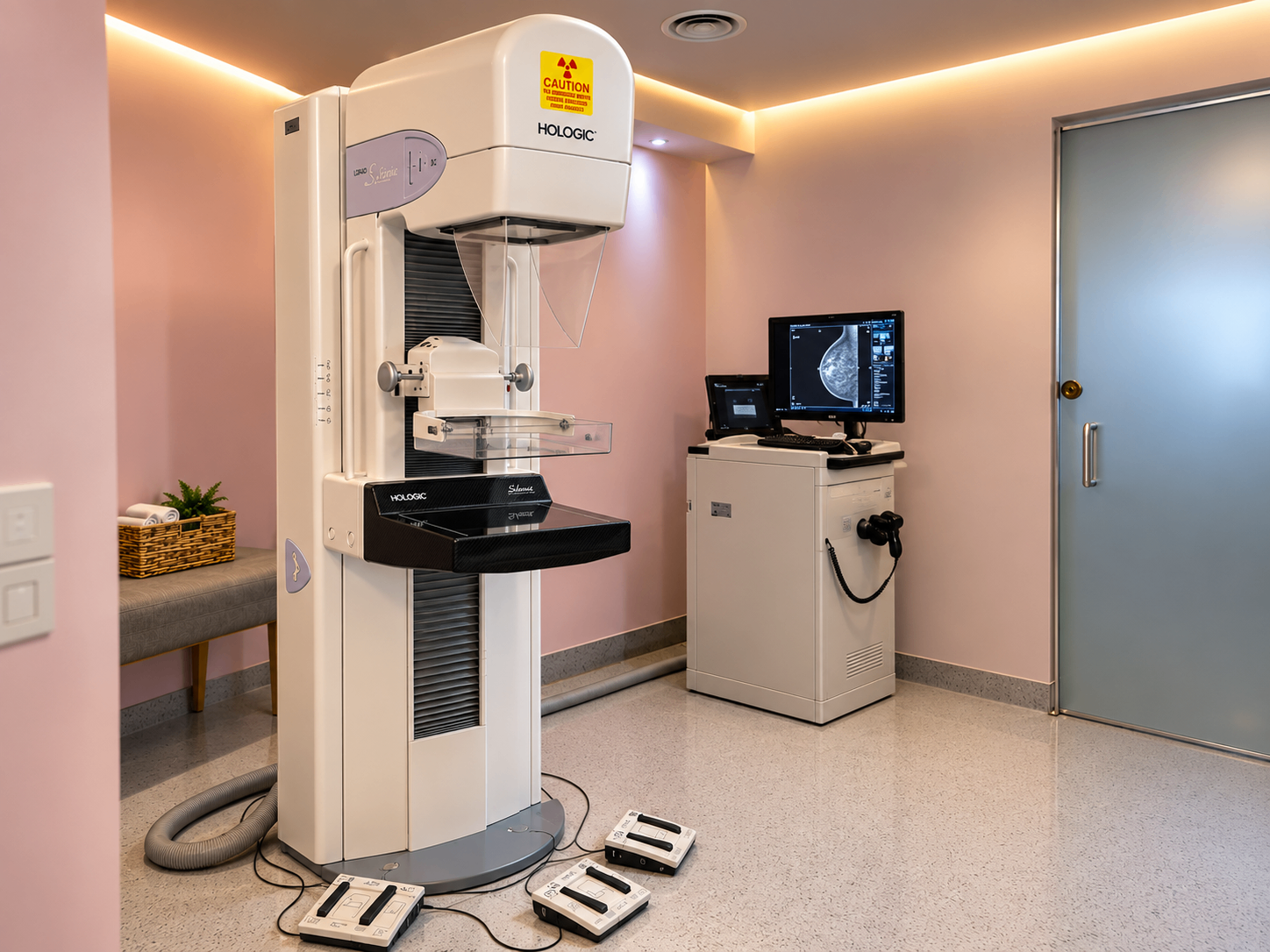 Mastógrafo Hologic Selenia en la sala de mastografía
